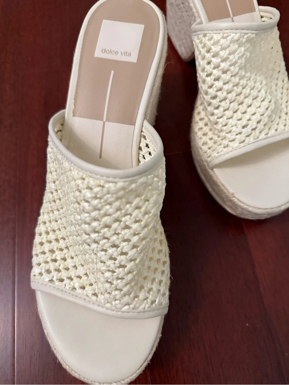 Dolce Vita Cream Woven Platform Wedge Mules